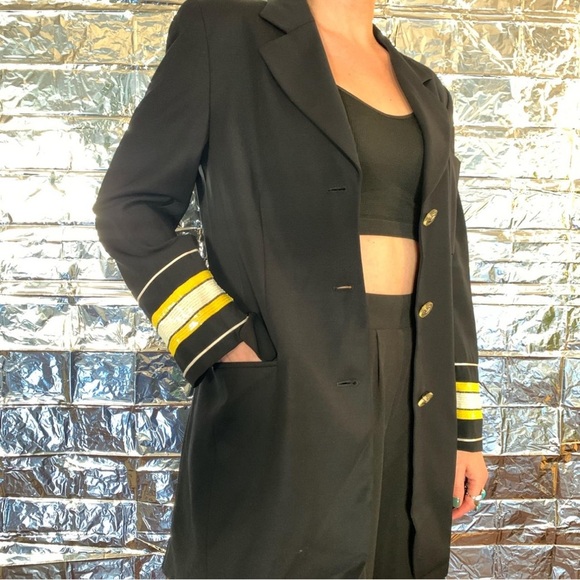 Escada by Margaretha Ley Vintage 80s Nautical Wool Blazer sequin cuffs Black - Picture 10 of 11